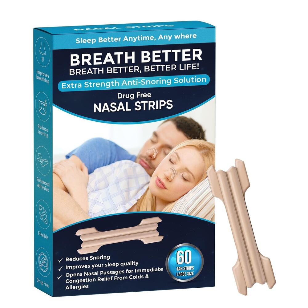 60 Breath Better Large Tan Nasal Strips, Extra Strength Anti Snoring Solution